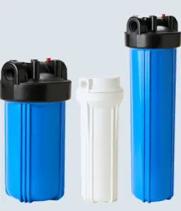 Portafiltro Azul alto flujo de 4 1/2"ø x 10" conex 1" (con botón de purga)